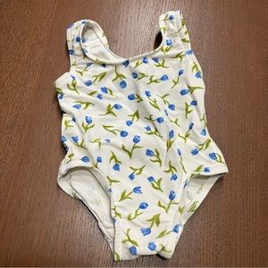White Blue Flower Bow Kids Swim One Piece Tiny